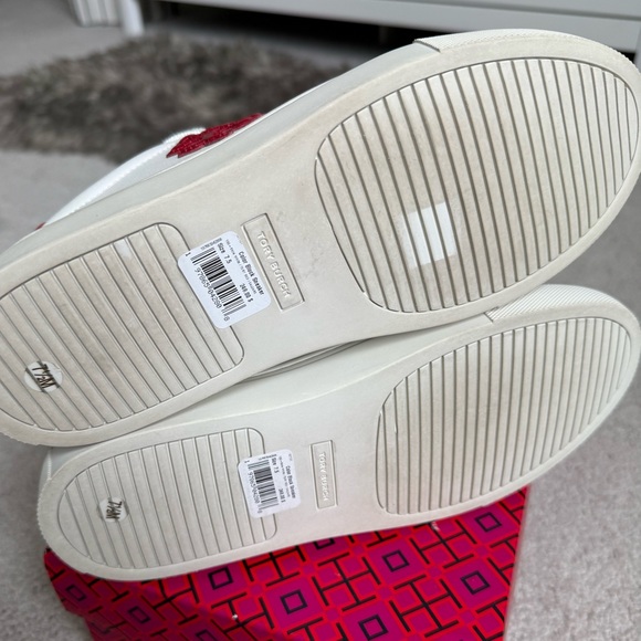 Tory Burch White and Red Logo Sneakers - Picture 5 of 5